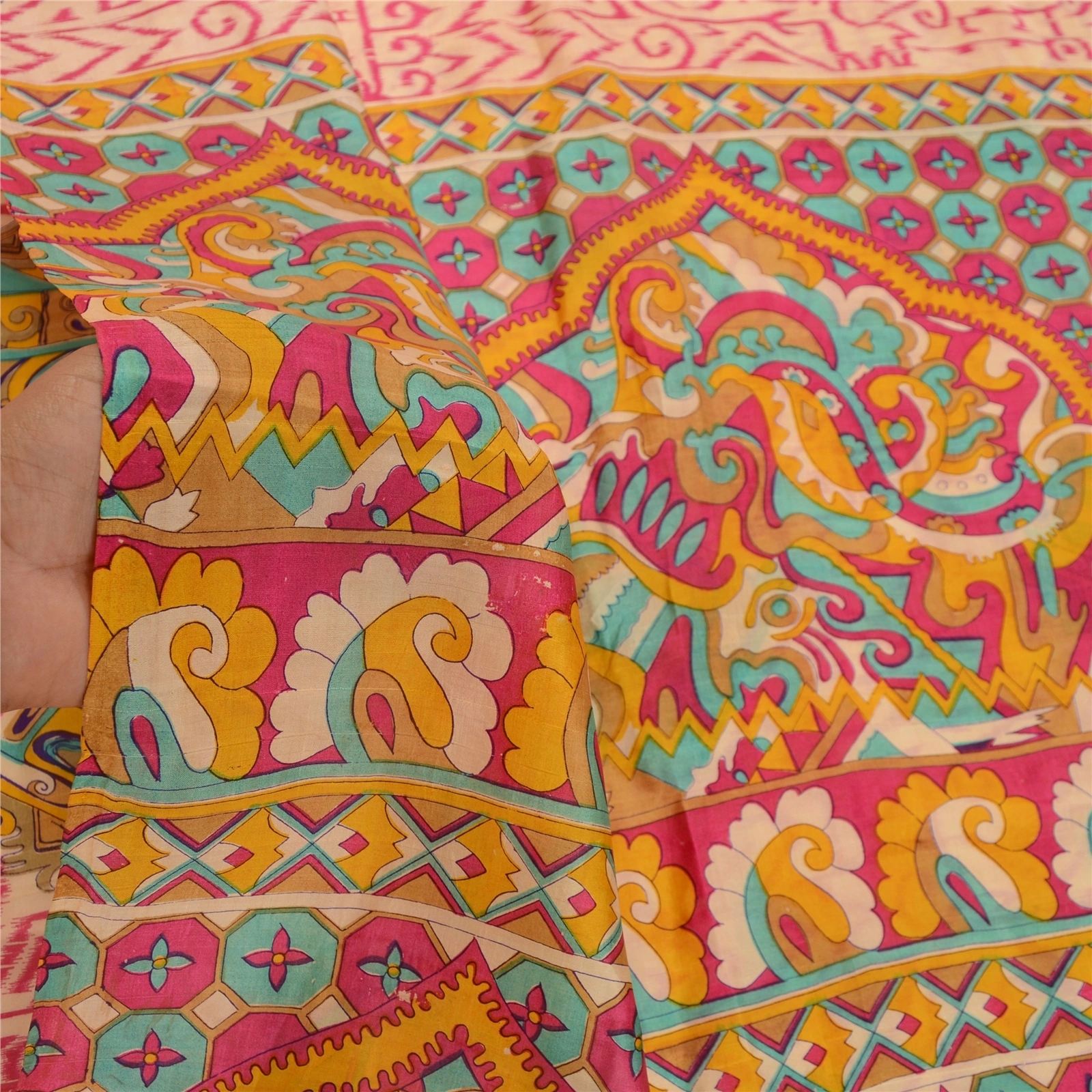 Sanskriti Vintage Hot Pink Sarees Indian Pure Silk Printed Sari 5Yd Craft Fabric, PR-58290-Pink-Printed Floral Design-Pure Silk-5