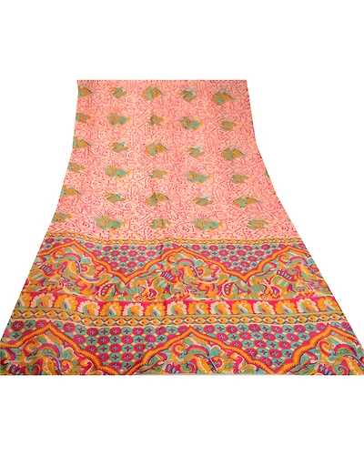 Sanskriti Vintage Hot Pink Sarees Indian Pure Silk Printed Sari 5Yd Craft Fabric, PR-58290-Pink-Printed Floral Design-Pure Silk-7
