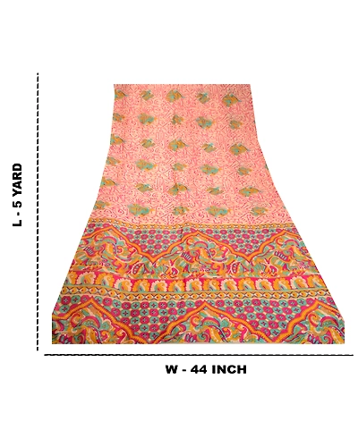 Sanskriti Vintage Hot Pink Sarees Indian Pure Silk Printed Sari 5Yd Craft Fabric, PR-58290-Pink-Printed Floral Design-Pure Silk-8