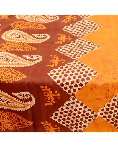 Sanskriti Vintage Saffron Batik Sarees Pure Silk Printed Sari Soft Craft Fabric, PR-58292-Saffron-Printed Floral Design-Pure Silk-4