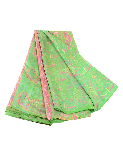 Sanskriti Vintage Green &amp; Pink Sarees Pure Silk Printed Sari Floral Craft Fabric, PR-58298-Green &amp; Pink-Printed Floral Design-Pure Silk-6