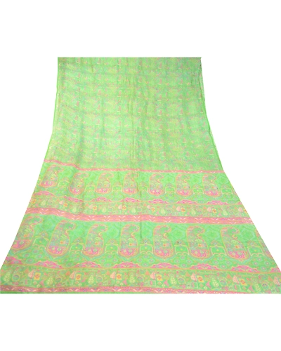 Sanskriti Vintage Green &amp; Pink Sarees Pure Silk Printed Sari Floral Craft Fabric, PR-58298-Green &amp; Pink-Printed Floral Design-Pure Silk-7