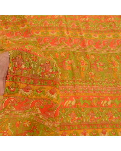Sanskriti Vintage Beige Sarees Pure Silk Human Animal Printed Sari Craft Fabric, PR-58299-Beige-Printed Floral Design-Pure Silk-5