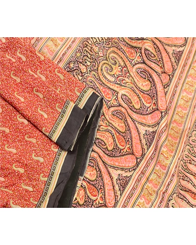 Sanskriti Vintage Red Sarees Pure Silk Printed Sari Soft 5Yd Sewing Craft Fabric, PR-58310-Red-Printed Floral Design-Pure Silk-1