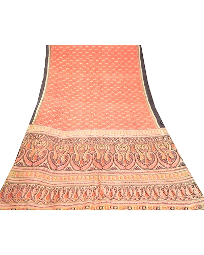 Sanskriti Vintage Red Sarees Pure Silk Printed Sari Soft 5Yd Sewing Craft Fabric, PR-58310-Red-Printed Floral Design-Pure Silk-7