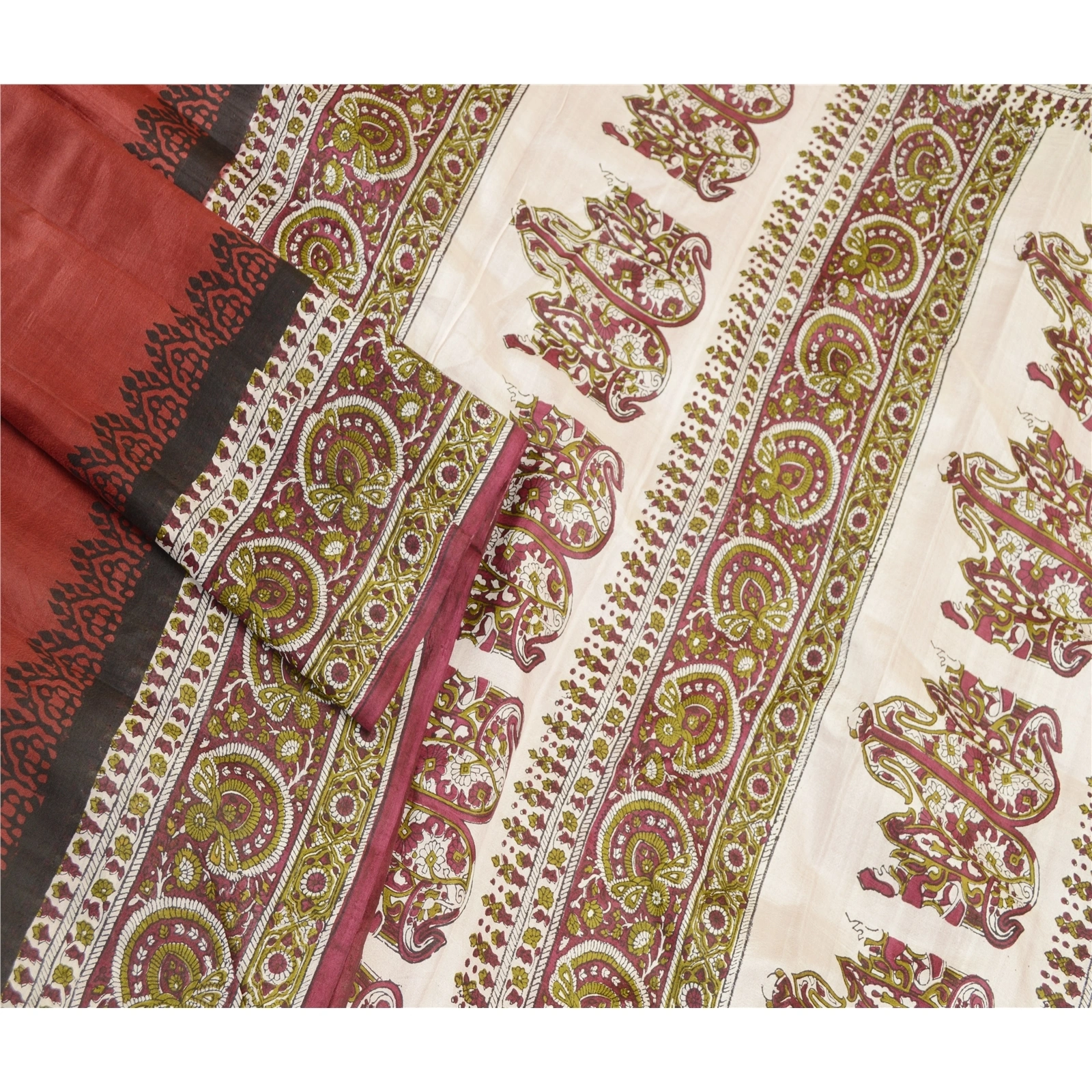 Sanskriti Vintage Red Sarees Indian Pure Silk Printed Sari Floral Craft Fabric, PR-58325-Dark Red-Printed Floral Design-Pure Silk-1