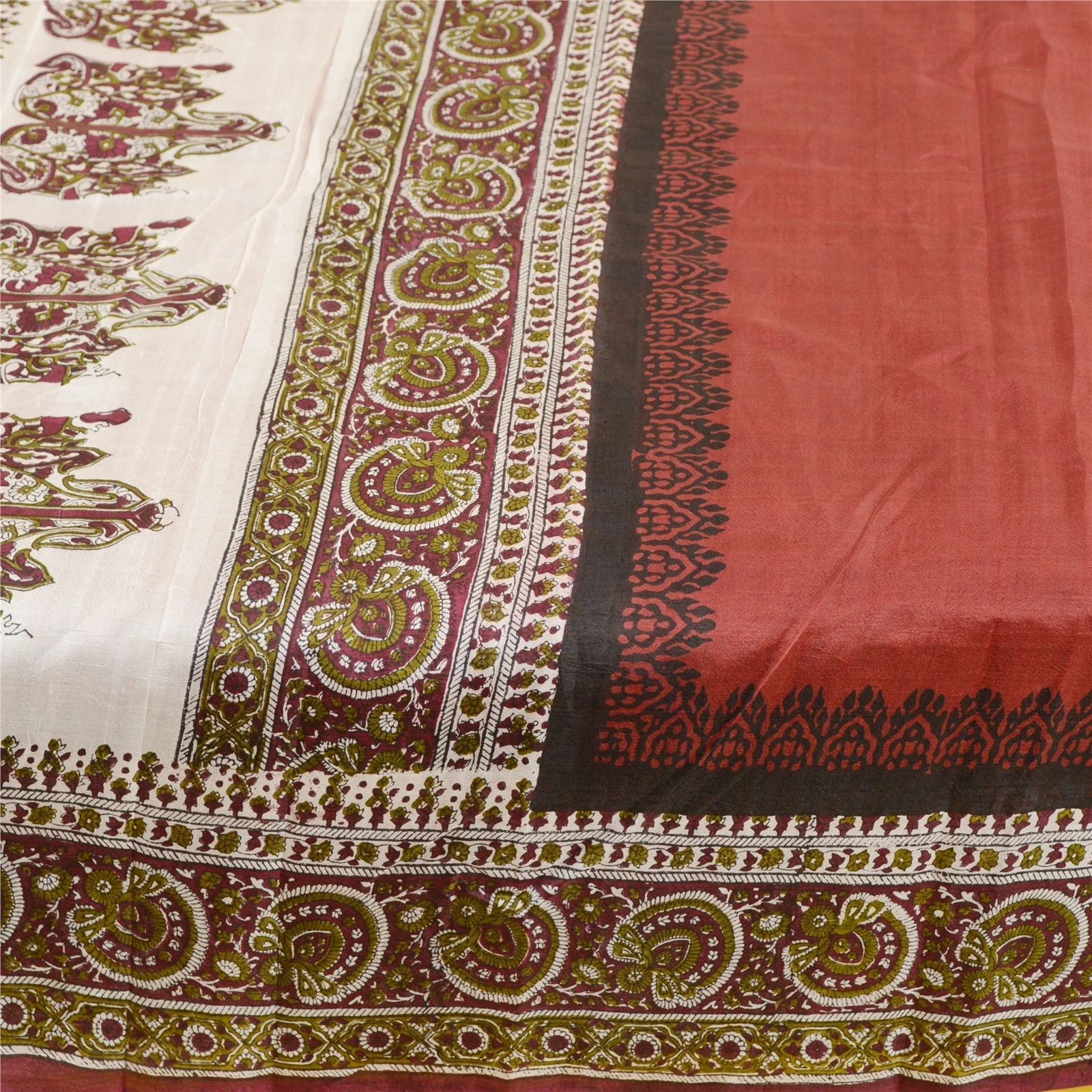 Sanskriti Vintage Red Sarees Indian Pure Silk Printed Sari Floral Craft Fabric, PR-58325-Dark Red-Printed Floral Design-Pure Silk-3