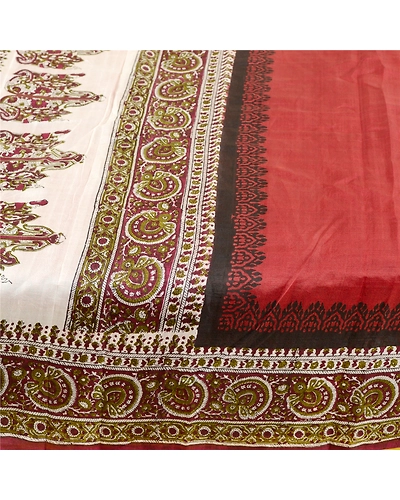 Sanskriti Vintage Red Sarees Indian Pure Silk Printed Sari Floral Craft Fabric, PR-58325-Dark Red-Printed Floral Design-Pure Silk-3