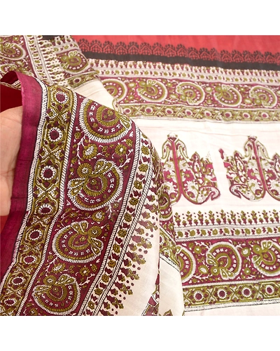Sanskriti Vintage Red Sarees Indian Pure Silk Printed Sari Floral Craft Fabric, PR-58325-Dark Red-Printed Floral Design-Pure Silk-5