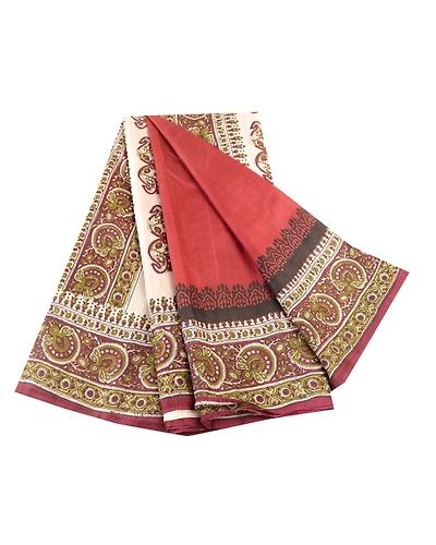 Sanskriti Vintage Red Sarees Indian Pure Silk Printed Sari Floral Craft Fabric, PR-58325-Dark Red-Printed Floral Design-Pure Silk-6