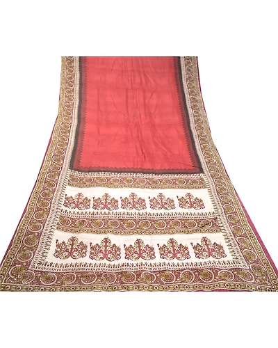 Sanskriti Vintage Red Sarees Indian Pure Silk Printed Sari Floral Craft Fabric, PR-58325-Dark Red-Printed Floral Design-Pure Silk-7