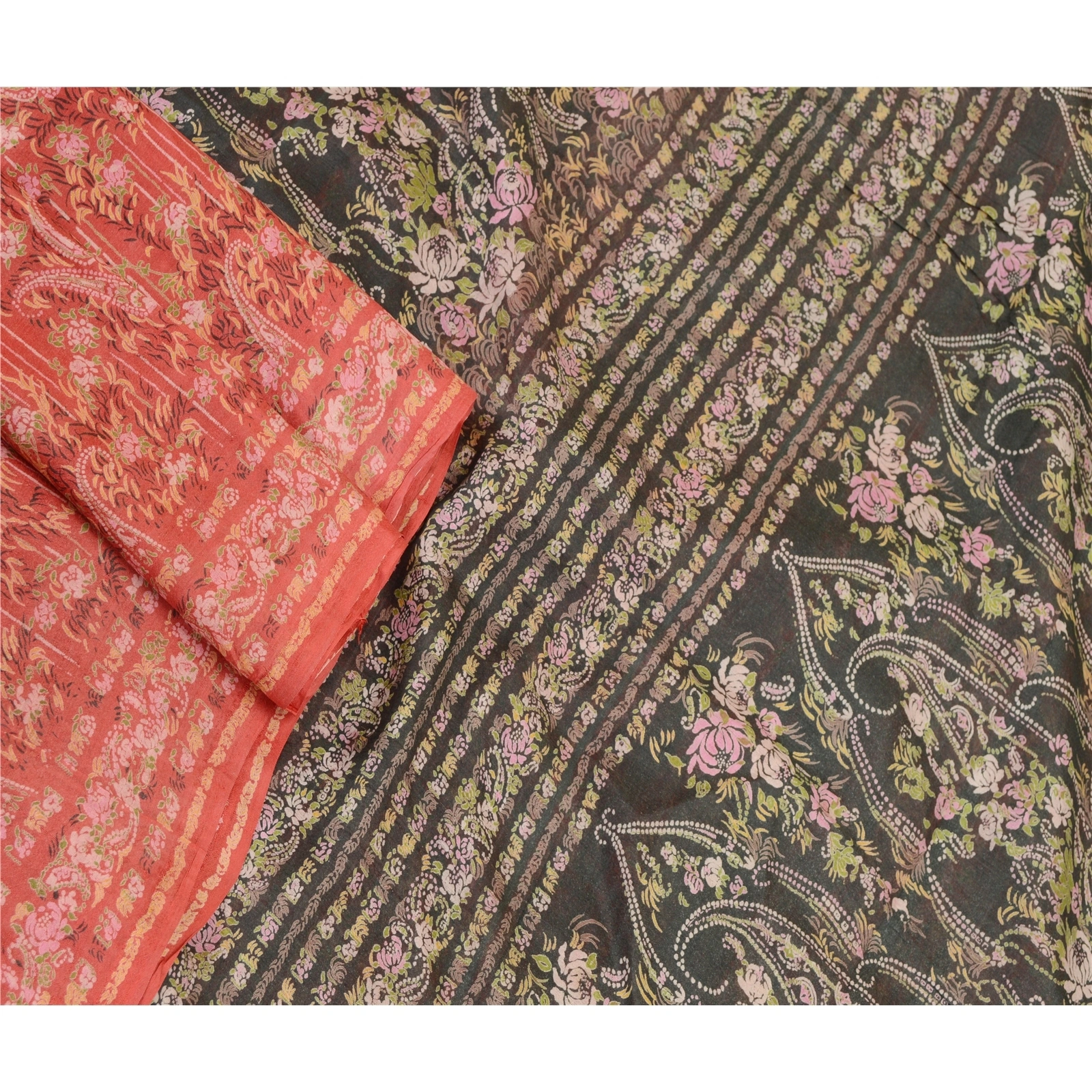 Sanskriti Vintage Red Indian Sarees Pure Silk Printed Sari Floral Craft Fabric, PR-58366-Red-Printed Floral Design-Pure Silk-1