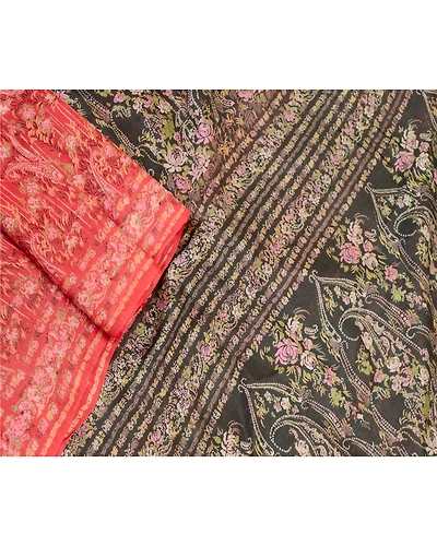 Sanskriti Vintage Red Indian Sarees Pure Silk Printed Sari Floral Craft Fabric, PR-58366-Red-Printed Floral Design-Pure Silk-1