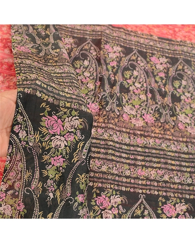 Sanskriti Vintage Red Indian Sarees Pure Silk Printed Sari Floral Craft Fabric, PR-58366-Red-Printed Floral Design-Pure Silk-5