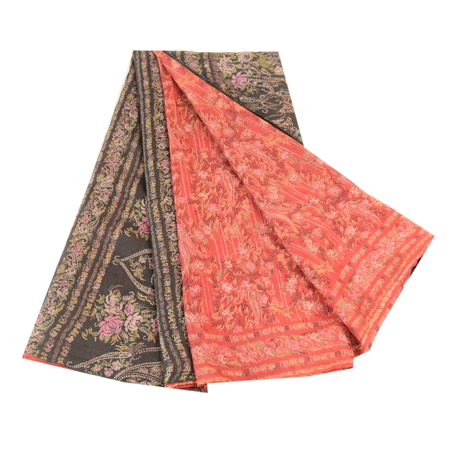 Sanskriti Vintage Red Indian Sarees Pure Silk Printed Sari Floral Craft Fabric, PR-58366-Red-Printed Floral Design-Pure Silk-7