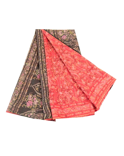 Sanskriti Vintage Red Indian Sarees Pure Silk Printed Sari Floral Craft Fabric, PR-58366-Red-Printed Floral Design-Pure Silk-7