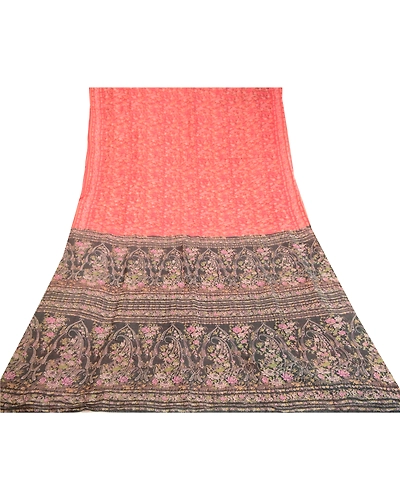 Sanskriti Vintage Red Indian Sarees Pure Silk Printed Sari Floral Craft Fabric, PR-58366-Red-Printed Floral Design-Pure Silk-8