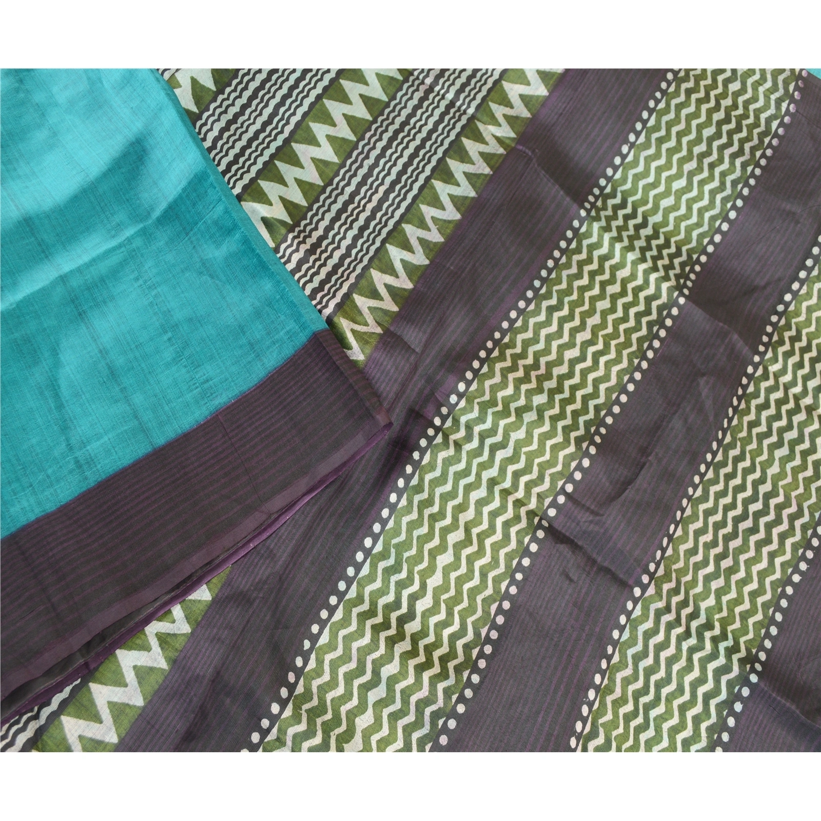 Sanskriti Vintage Green Indian Sarees Pure Silk Printed Sari 5Yd Craft Fabric, PR-58371-Green-Printed Floral Design-Pure Silk-2