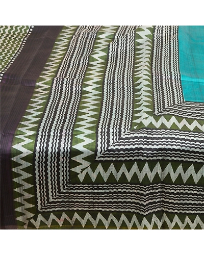 Sanskriti Vintage Green Indian Sarees Pure Silk Printed Sari 5Yd Craft Fabric, PR-58371-Green-Printed Floral Design-Pure Silk-3