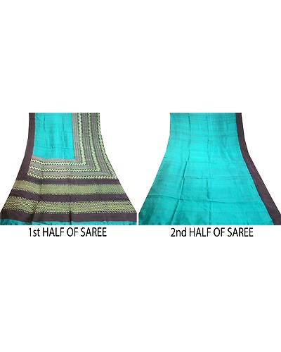 Sanskriti Vintage Green Indian Sarees Pure Silk Printed Sari 5Yd Craft Fabric, PR-58371-Green-Printed Floral Design-Pure Silk-4