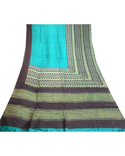 Sanskriti Vintage Green Indian Sarees Pure Silk Printed Sari 5Yd Craft Fabric, PR-58371-Green-Printed Floral Design-Pure Silk-7