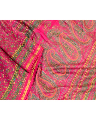 Sanskriti Vintage Pink Sarees Pure Silk Printed Zari Border Sari Craft Fabric, PR-58391-Pink-Printed Floral Design-Pure Silk-1