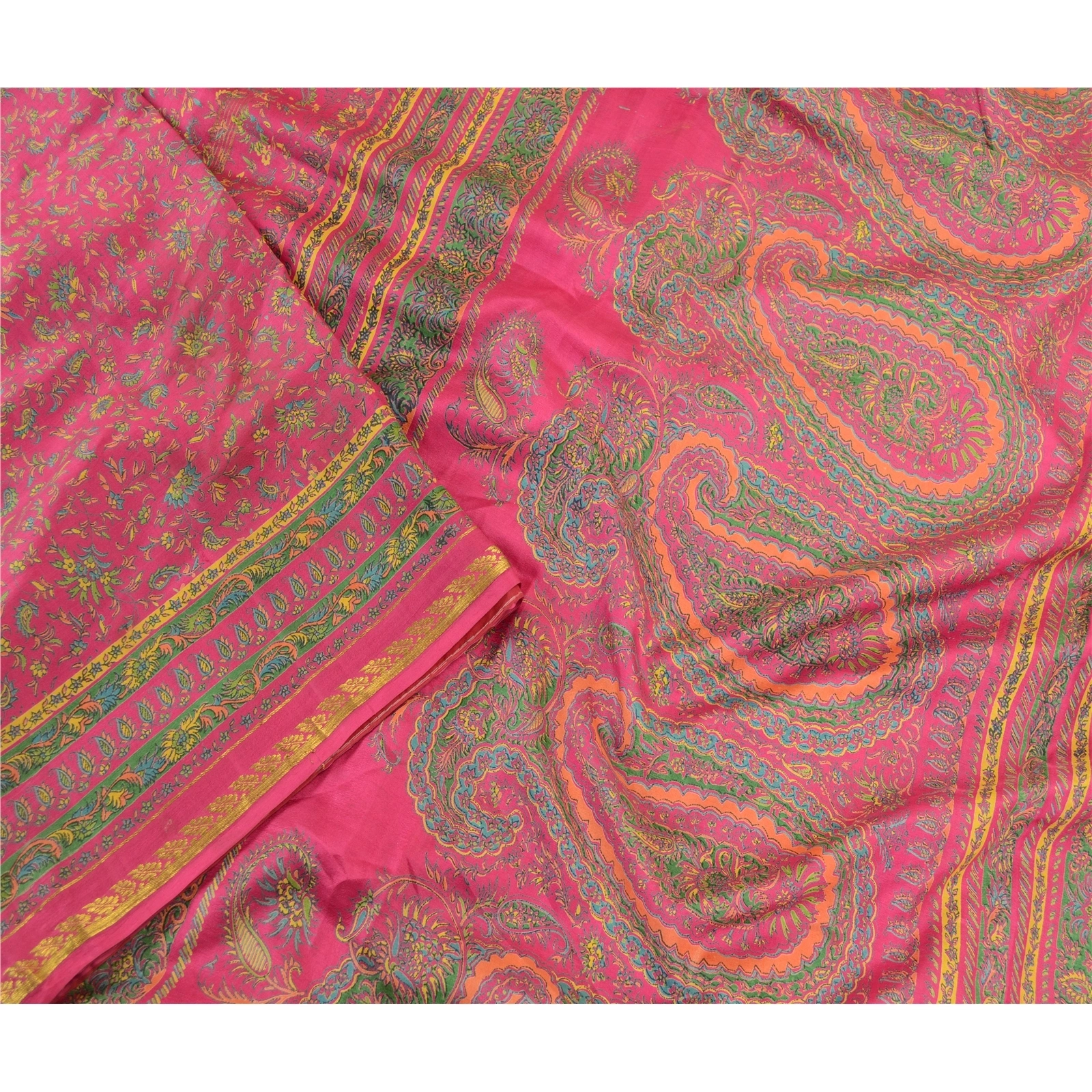 Sanskriti Vintage Pink Sarees Pure Silk Printed Zari Border Sari Craft Fabric, PR-58391-Pink-Printed Floral Design-Pure Silk-2