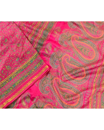 Sanskriti Vintage Pink Sarees Pure Silk Printed Zari Border Sari Craft Fabric, PR-58391-Pink-Printed Floral Design-Pure Silk-2