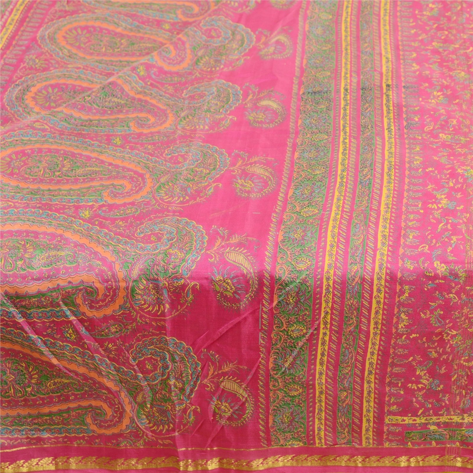 Sanskriti Vintage Pink Sarees Pure Silk Printed Zari Border Sari Craft Fabric, PR-58391-Pink-Printed Floral Design-Pure Silk-3