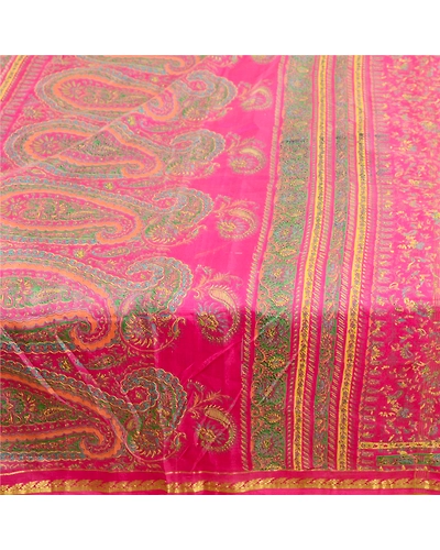 Sanskriti Vintage Pink Sarees Pure Silk Printed Zari Border Sari Craft Fabric, PR-58391-Pink-Printed Floral Design-Pure Silk-3