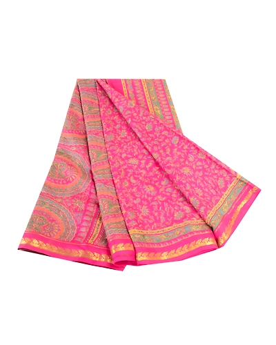 Sanskriti Vintage Pink Sarees Pure Silk Printed Zari Border Sari Craft Fabric, PR-58391-Pink-Printed Floral Design-Pure Silk-6