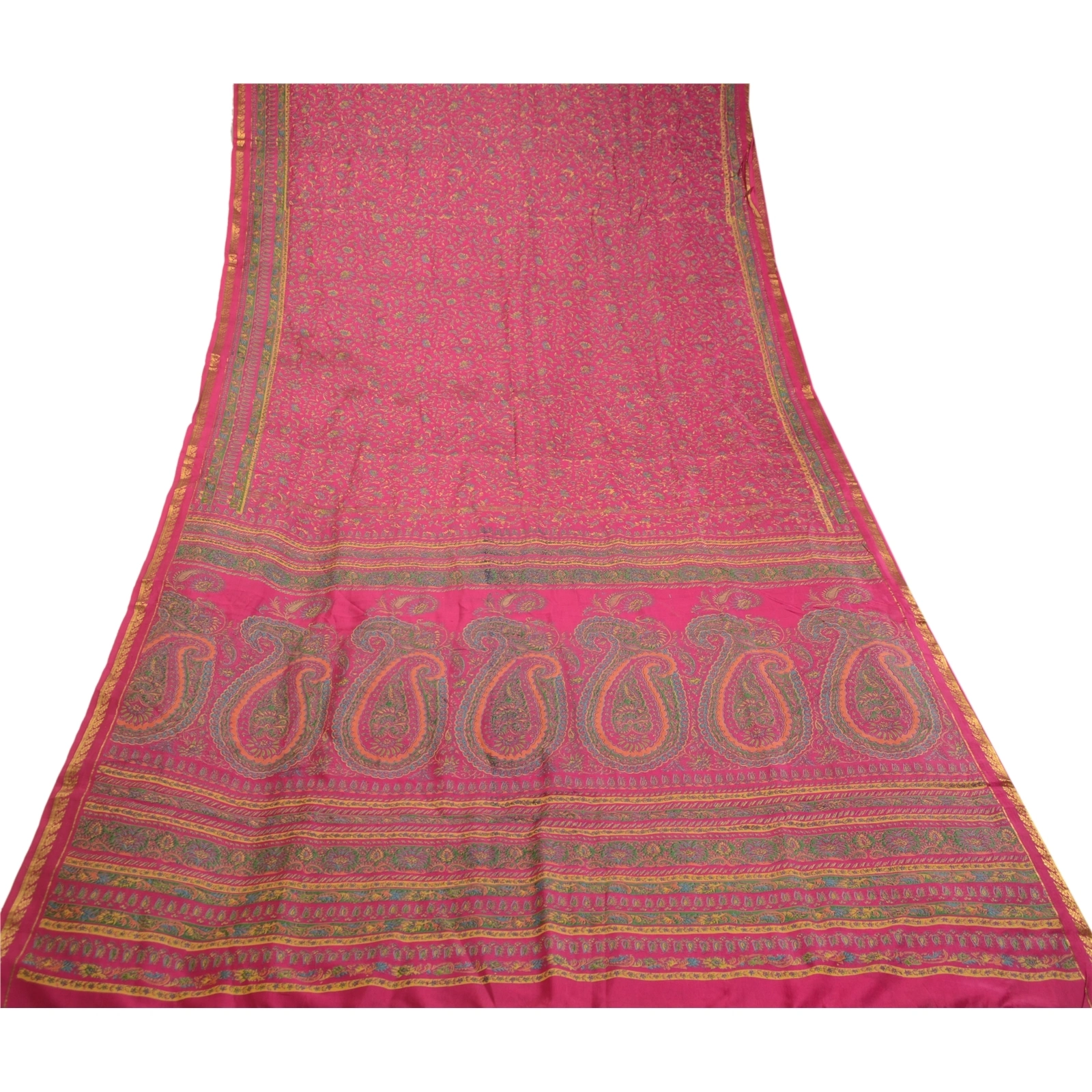 Sanskriti Vintage Pink Sarees Pure Silk Printed Zari Border Sari Craft Fabric, PR-58391-Pink-Printed Floral Design-Pure Silk-7