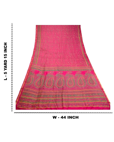 Sanskriti Vintage Pink Sarees Pure Silk Printed Zari Border Sari Craft Fabric, PR-58391-Pink-Printed Floral Design-Pure Silk-8