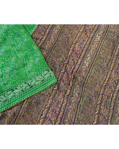 Sanskriti Vintage Green Sarees Pure Silk Printed Sari Craft Floral Soft Fabric, PR-58396-Green-Printed Floral Design-Pure Silk-2