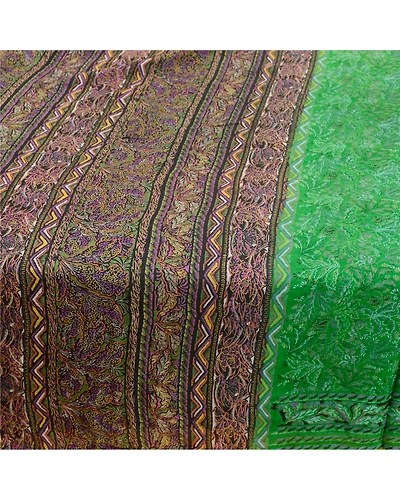 Sanskriti Vintage Green Sarees Pure Silk Printed Sari Craft Floral Soft Fabric, PR-58396-Green-Printed Floral Design-Pure Silk-3