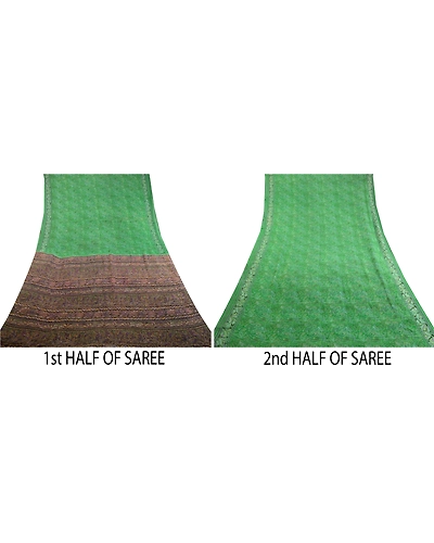 Sanskriti Vintage Green Sarees Pure Silk Printed Sari Craft Floral Soft Fabric, PR-58396-Green-Printed Floral Design-Pure Silk-4