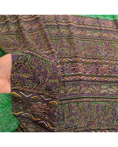 Sanskriti Vintage Green Sarees Pure Silk Printed Sari Craft Floral Soft Fabric, PR-58396-Green-Printed Floral Design-Pure Silk-5
