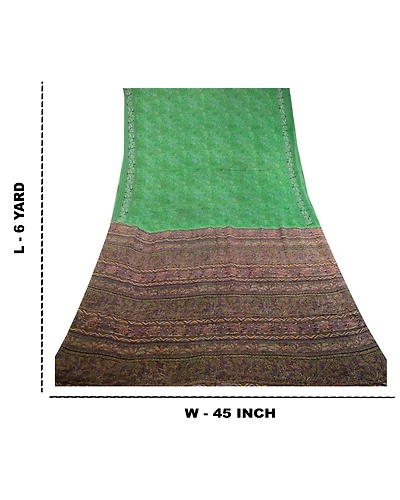 Sanskriti Vintage Green Sarees Pure Silk Printed Sari Craft Floral Soft Fabric, PR-58396-Green-Printed Floral Design-Pure Silk-8