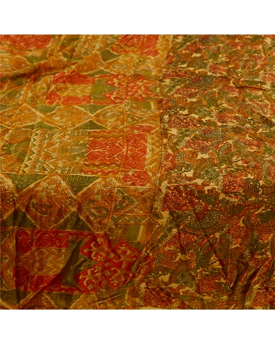Sanskriti Vintage Green Indian Sarees Pure Silk Printed Sari Soft Craft Fabric, PR-58447-Green-Printed Floral Design-Pure Silk-3