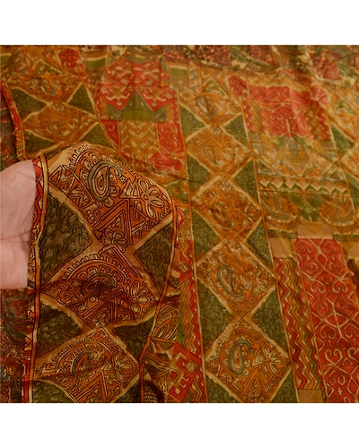 Sanskriti Vintage Green Indian Sarees Pure Silk Printed Sari Soft Craft Fabric, PR-58447-Green-Printed Floral Design-Pure Silk-5