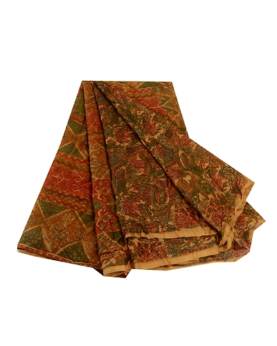 Sanskriti Vintage Green Indian Sarees Pure Silk Printed Sari Soft Craft Fabric, PR-58447-Green-Printed Floral Design-Pure Silk-6
