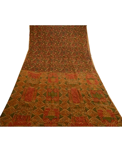 Sanskriti Vintage Green Indian Sarees Pure Silk Printed Sari Soft Craft Fabric, PR-58447-Green-Printed Floral Design-Pure Silk-7