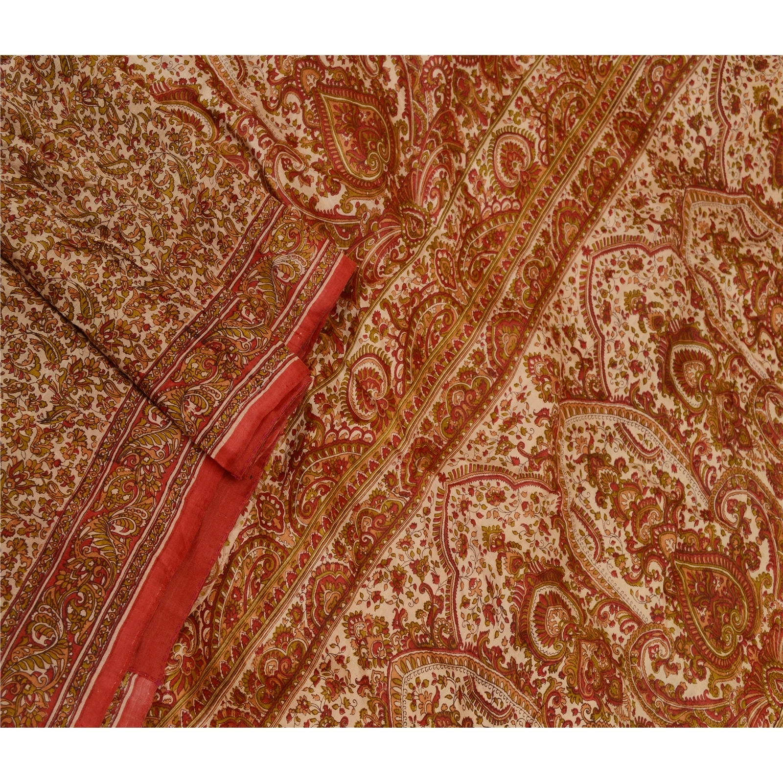 Sanskriti Vintage Red Indian Sarees Pure Silk Printed Sari 5Yd Soft Craft Fabric, PR-58455-Red-Printed Floral Design-Pure Silk-1