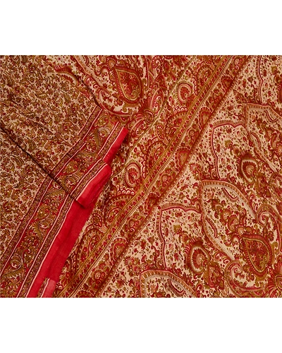 Sanskriti Vintage Red Indian Sarees Pure Silk Printed Sari 5Yd Soft Craft Fabric, PR-58455-Red-Printed Floral Design-Pure Silk-1