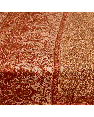 Sanskriti Vintage Red Indian Sarees Pure Silk Printed Sari 5Yd Soft Craft Fabric, PR-58455-Red-Printed Floral Design-Pure Silk-3