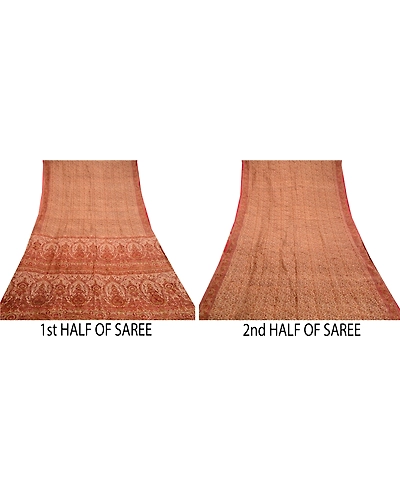 Sanskriti Vintage Red Indian Sarees Pure Silk Printed Sari 5Yd Soft Craft Fabric, PR-58455-Red-Printed Floral Design-Pure Silk-4