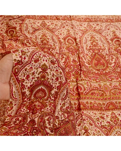 Sanskriti Vintage Red Indian Sarees Pure Silk Printed Sari 5Yd Soft Craft Fabric, PR-58455-Red-Printed Floral Design-Pure Silk-5