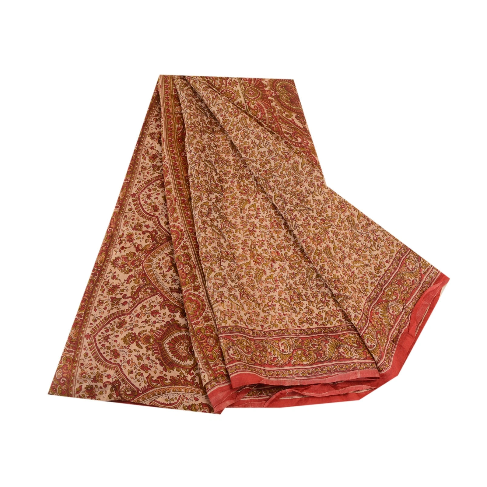 Sanskriti Vintage Red Indian Sarees Pure Silk Printed Sari 5Yd Soft Craft Fabric, PR-58455-Red-Printed Floral Design-Pure Silk-6