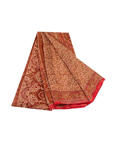 Sanskriti Vintage Red Indian Sarees Pure Silk Printed Sari 5Yd Soft Craft Fabric, PR-58455-Red-Printed Floral Design-Pure Silk-6