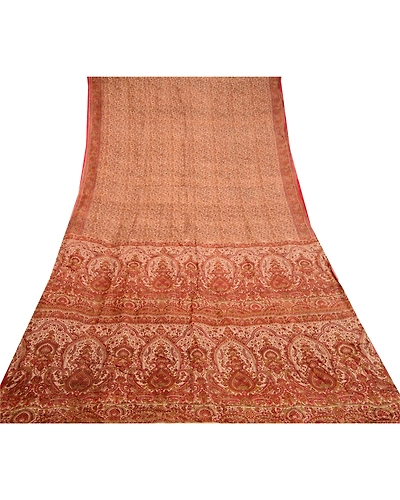 Sanskriti Vintage Red Indian Sarees Pure Silk Printed Sari 5Yd Soft Craft Fabric, PR-58455-Red-Printed Floral Design-Pure Silk-7